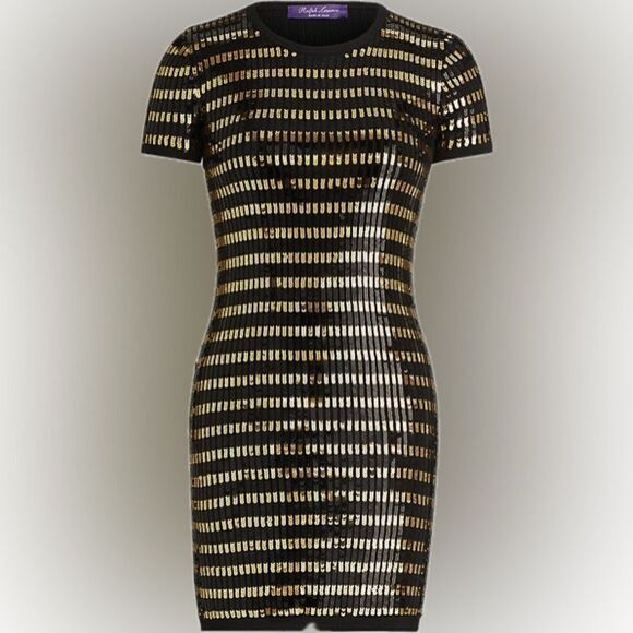 Ralph Lauren Spring 2019 Collection Metallic Gold Sequin Stripe Body Con Dress - Picture 4 of 16